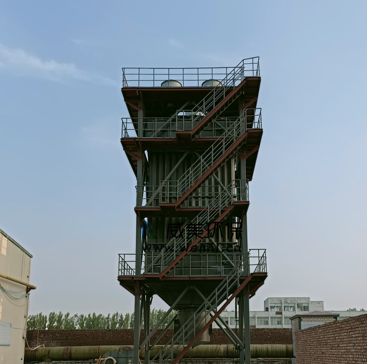 氰尿酸生產(chǎn)線廢氣治理濕電除塵器安裝完畢,待接管道調(diào)試